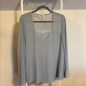 Show me your Mumu grey deep v-neck sheer top